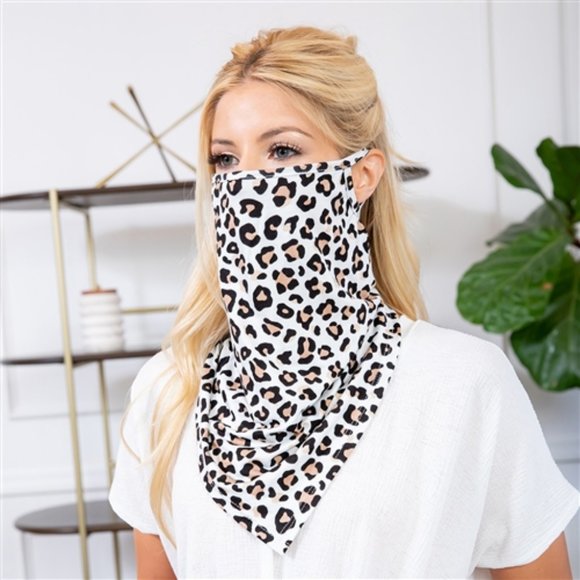 Snow Leopard print pull up face mask - Picture 2 of 7